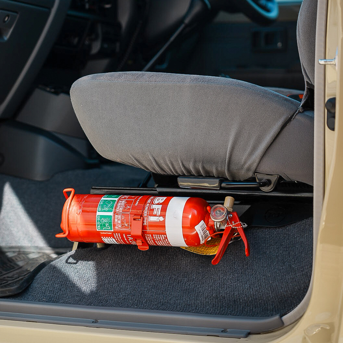 Fire Extinguisher Mount - Toyota 78 Series Troopcarrier - Passenger Side Seat - Image 2
